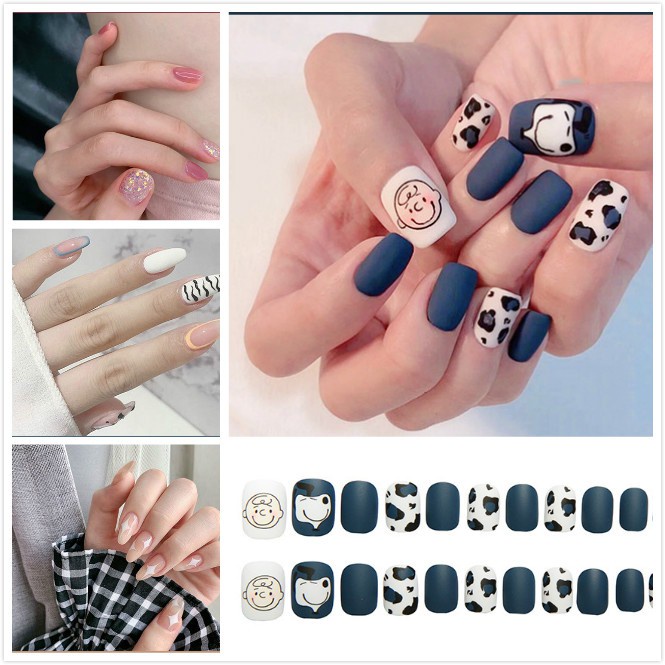 MOTIF C Kuku Palsu Dan Lem /Fake Nail Art 3d /Stiker Kuku Tahan Air 24 pcs