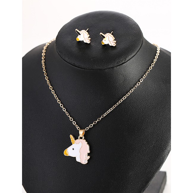 LRC Perhiasan Set Fashion Oil Drop Color Alloy Earring Necklace k2302X