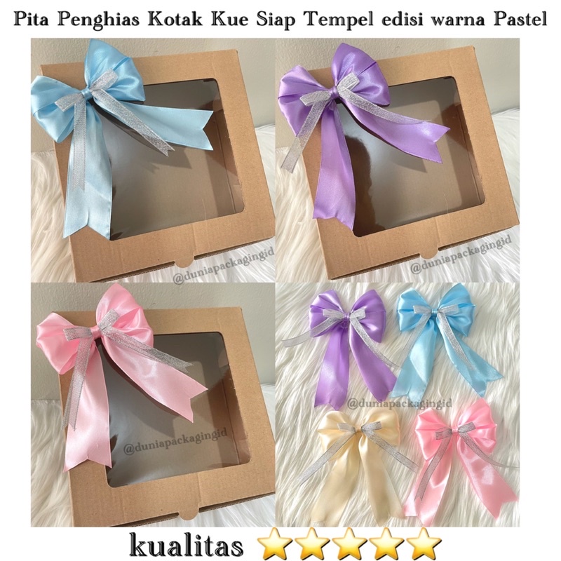 

(10 pcs) Pita Penghias Kotak Kue | Pita Box Hampers | Pita Siap Tempel edisi warna Pastel ukuran Jumbo Pita kotak seserahan
