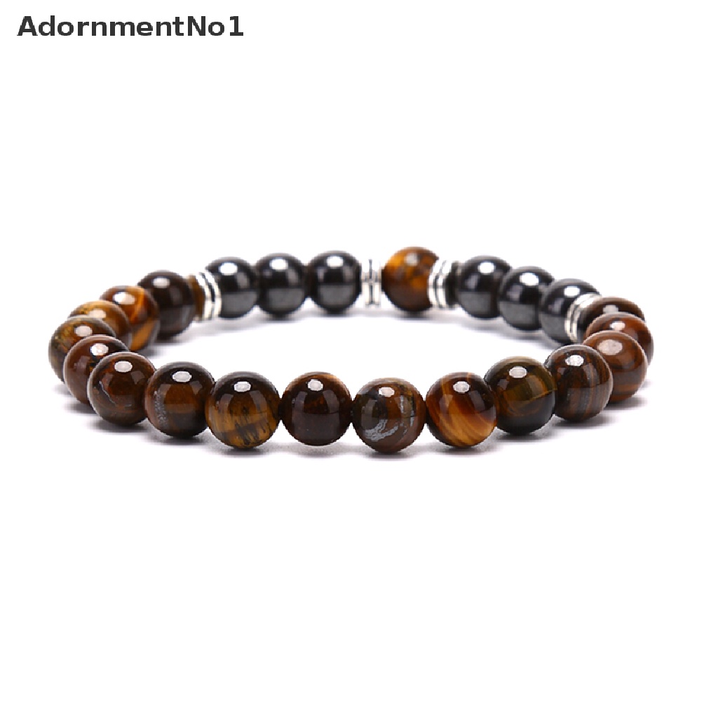 (AdornmentNo1) Gelang Manik Batu Hematite Tiger Eye Alami Elastis Untuk Pria