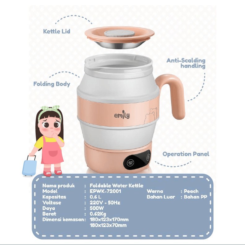 Emily EPWK-72001 Portable Water Kettle 0.6L | Teko Pemanas Air