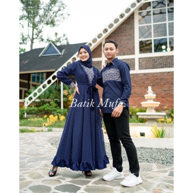 Baju batik couple Gamis AYUMA Baju Lebaran gamis modern set baju untuk seragam keluarga