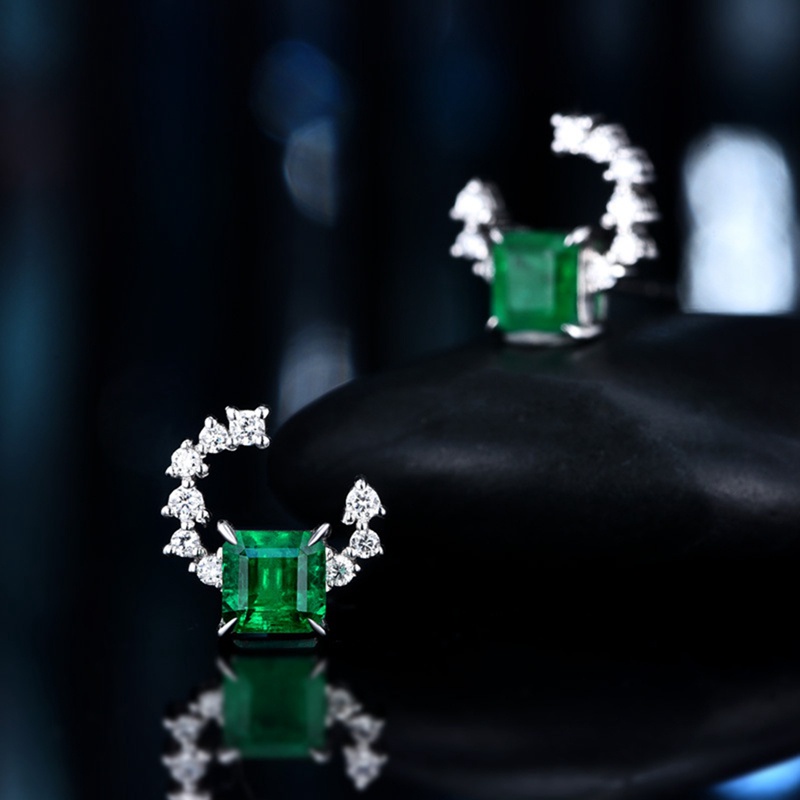 Anting Tusuk Desain Geometri Zambia Emerald Imitasi Bahan Sterling Silver 925 Untuk Wanita