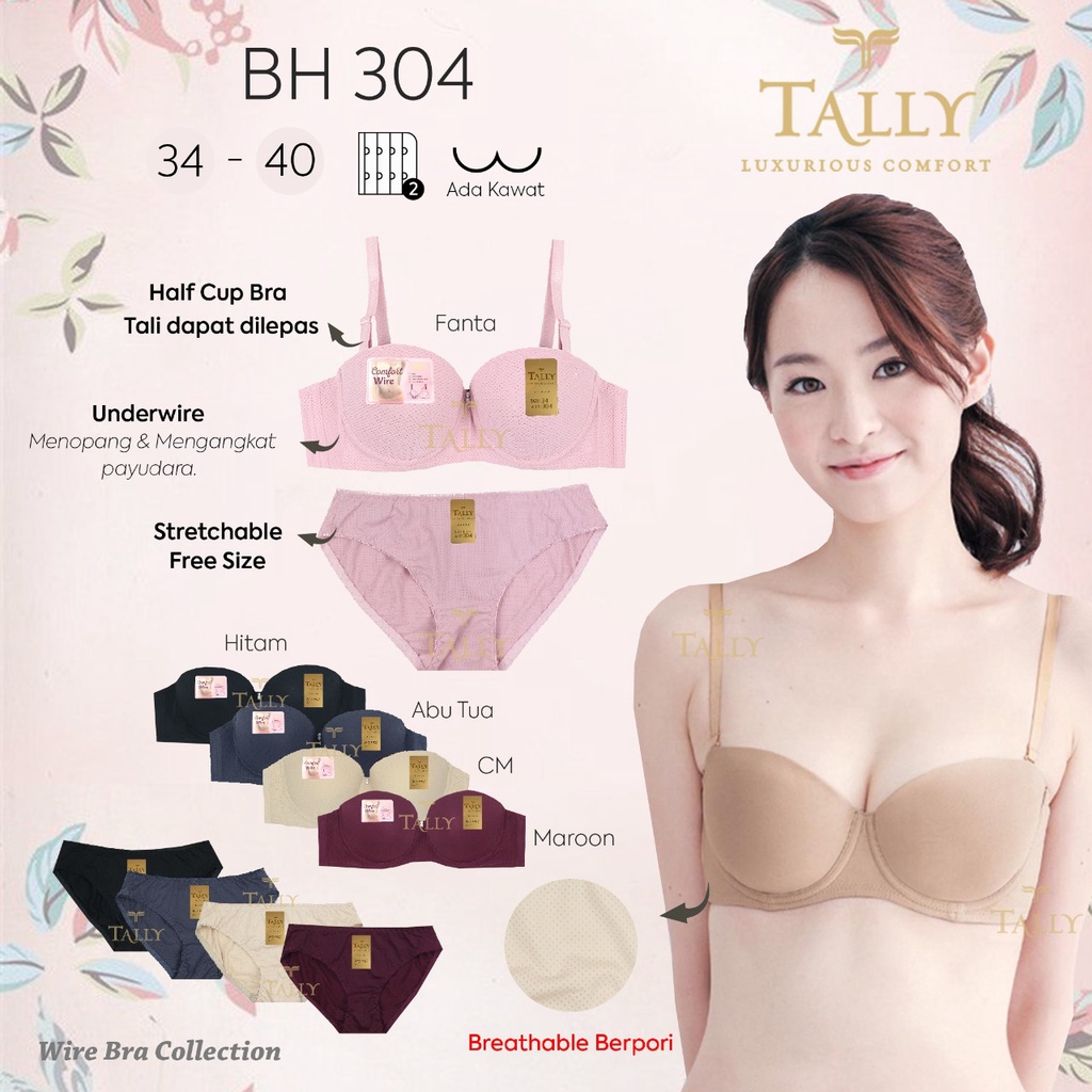 (Set Bra) Bh Bra Set Tally 304 (Cup B) 1/2 Cup Berpori | Busa Sedang Pakai Kawat |mykp