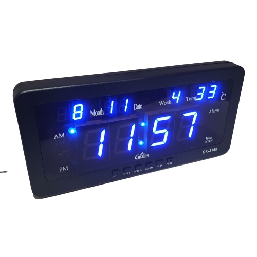 Jam Digital LED Biru Kalender Temperature Alarm Dinding Clock Caixing CX2158