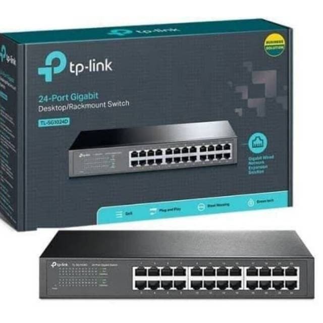 TP-LINK TL-SG1024D 24-Port Gigabit Switch, 24 Gigabit RJ45 Ports, 1U 13-inch Rack-mountable Steel Case