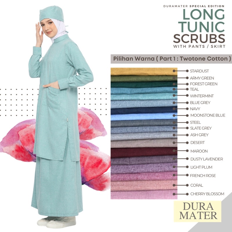 Long Tunic Scrubs Baju OKA Syari Muslimah Baju Jaga dan Jas Dokter Wanita Lengan Panjang Bahan Serat