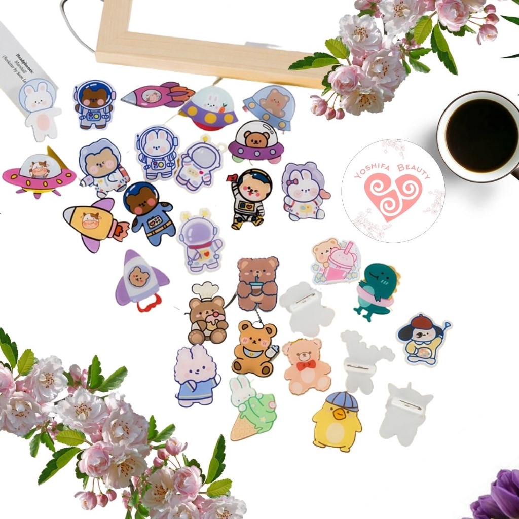 Pin Akrilik Korea | Pin Tas Lucu | Pin Viral Imut Aesthetic Bros Pin Akrilik Kartun Beruang Bear Bunny Kelinci Lucu Astonout Astronot