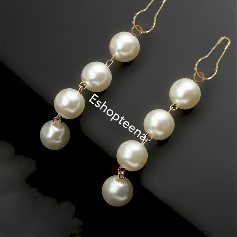 A128 Anting hijab juntai pearl susun gold dan silver