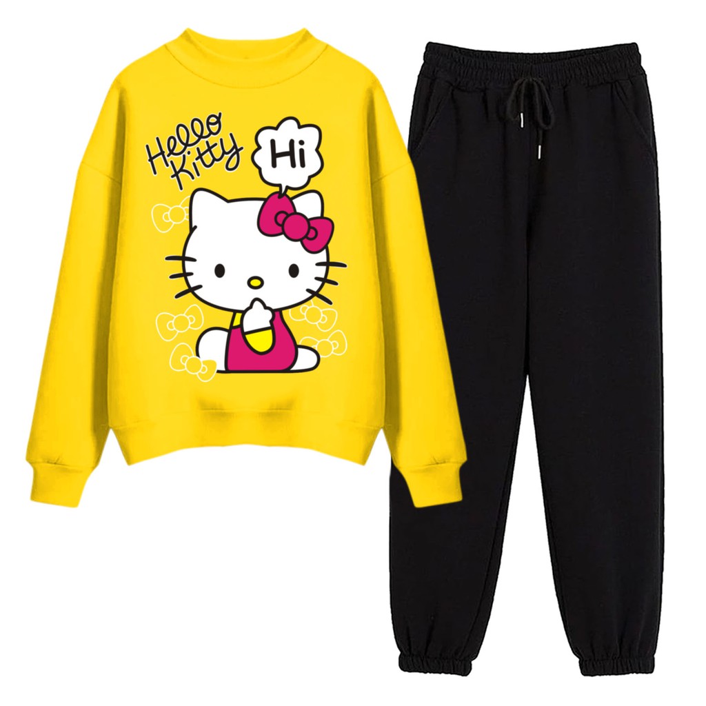 BESS - Baju Setelan Wanita Murah / Setelan Sweater + Jogger Hitam - KITTY HI