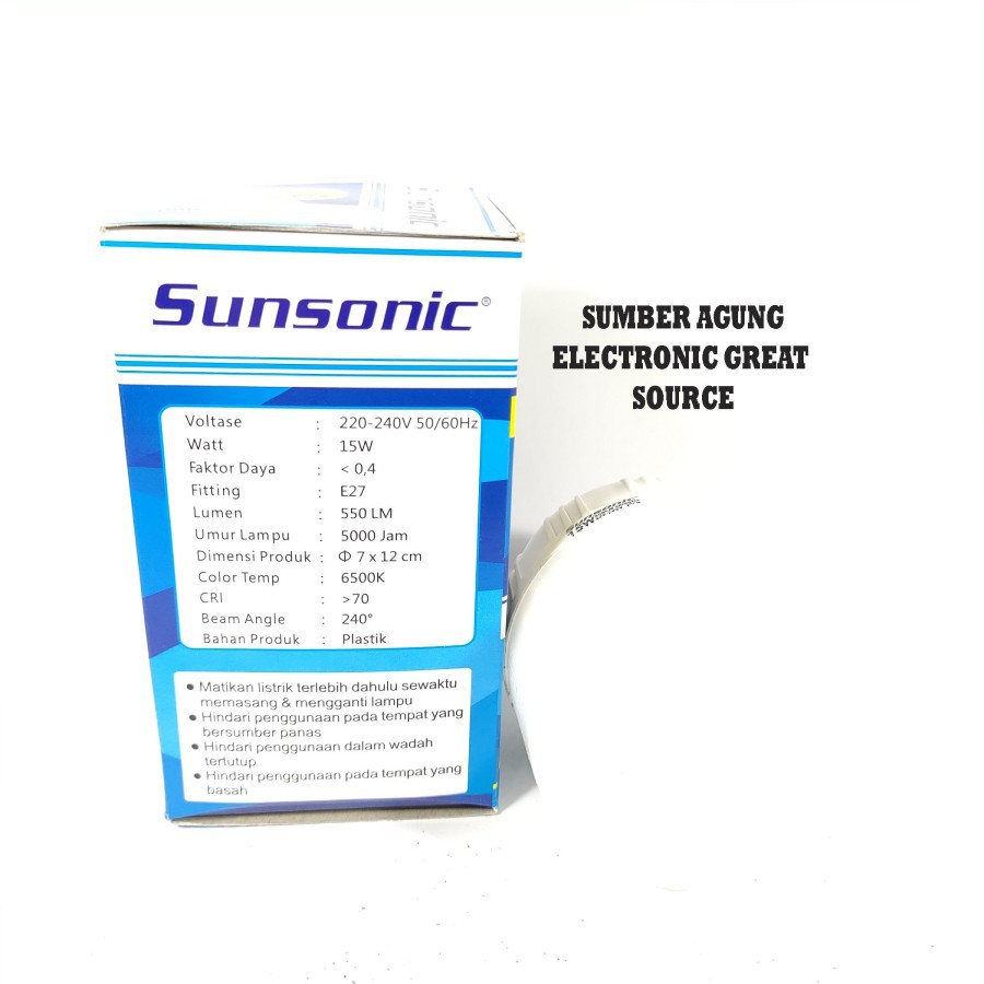 Sunsonic Capsule LED 15W Lampu Tabung Cahaya Putih 550 Lumen