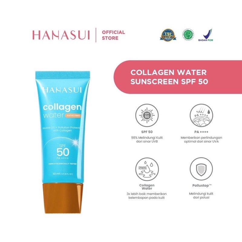HANASUI Collagen Water Sunscreen Indonesia / Gentle Cleanser Power Essence Toner Serum Day Night Cre