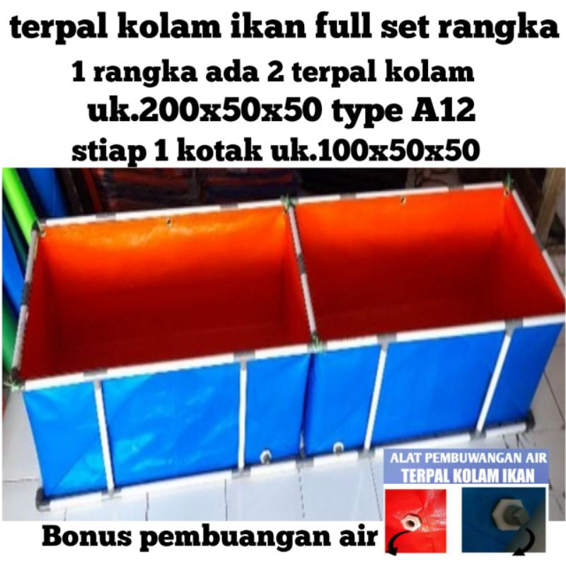 terpal kolam ikan full satu set rangka uk.200x50x50 type A12