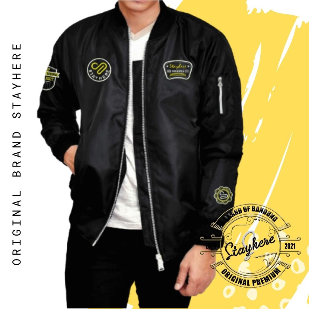 Jaket Bomber Pria Wanita Unisex Stayhere Bahan Parasut Jaket Bomber Pria Wanita Unisex Stayhere Bahan Parasut