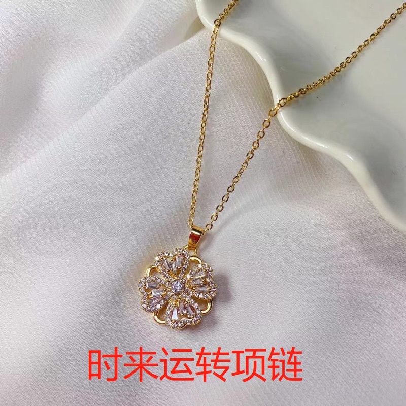 kalung titanium asli diamonde permata mewah clover emas