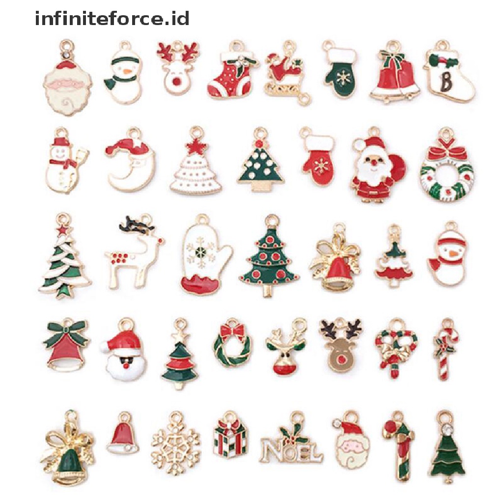 38pcs / set Liontin Enamel Desain Natal Untuk Membuat Perhiasan