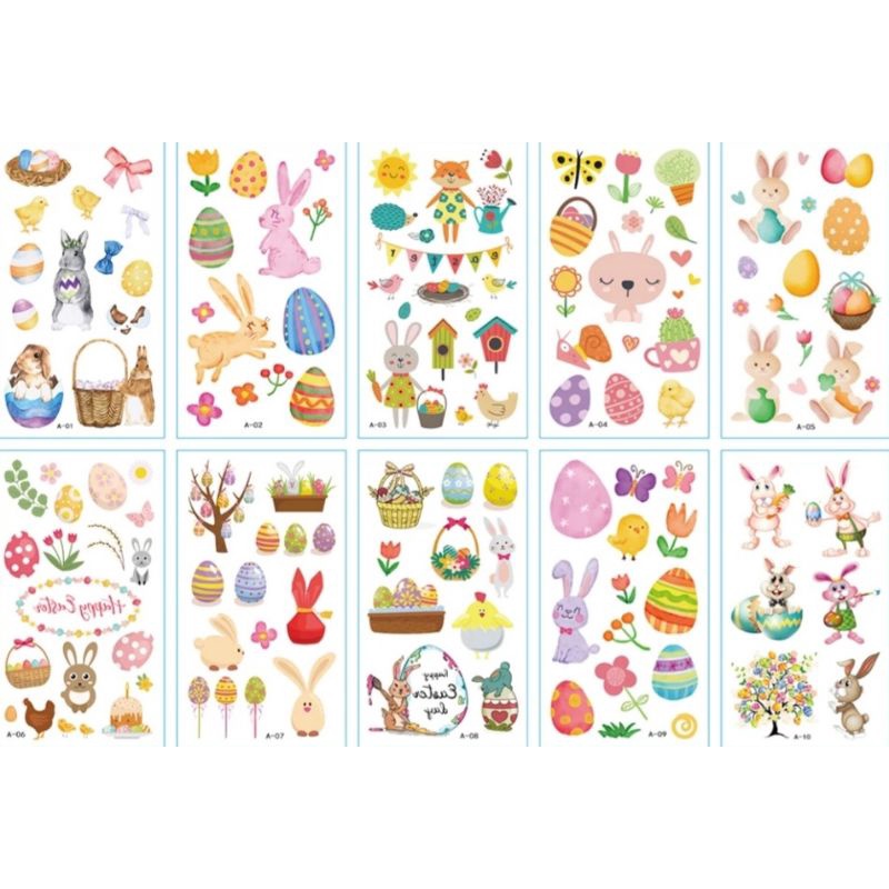 10 Pcs Temporary Tattoo Easter Day / 10Pcs Tato Temporer Hari Paskah Tatto Anak