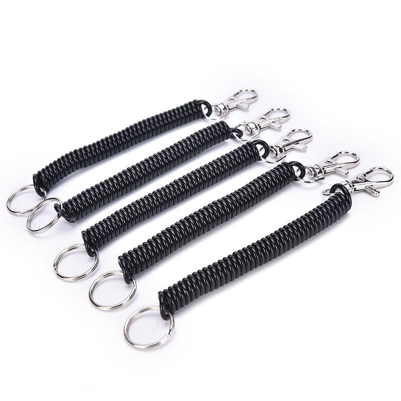 {LUCKID}2 Tactical Retractable Plastic Spring Elastic Rope Securit Gear Tool Hiking Camping Keychain