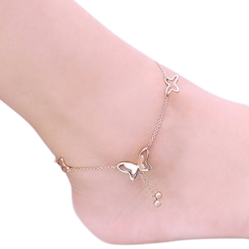 Gelang Kaki Rantai Rose Gold Dengan Hiasan Kupu-Kupu Untuk Wanita Butterfly