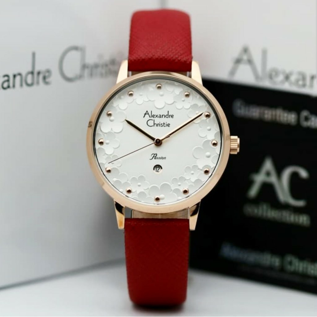 Alexandre christie original  AC 2794 wanita  tali kulit merah rose gold