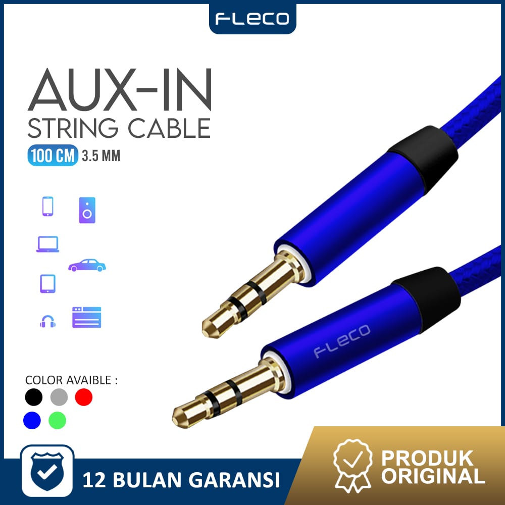 KABEL AUX 1X1 Cable Audio Kabel Salon Speaker 3.5 Spring Male To Male FLECO - Garansi 1 Tahun