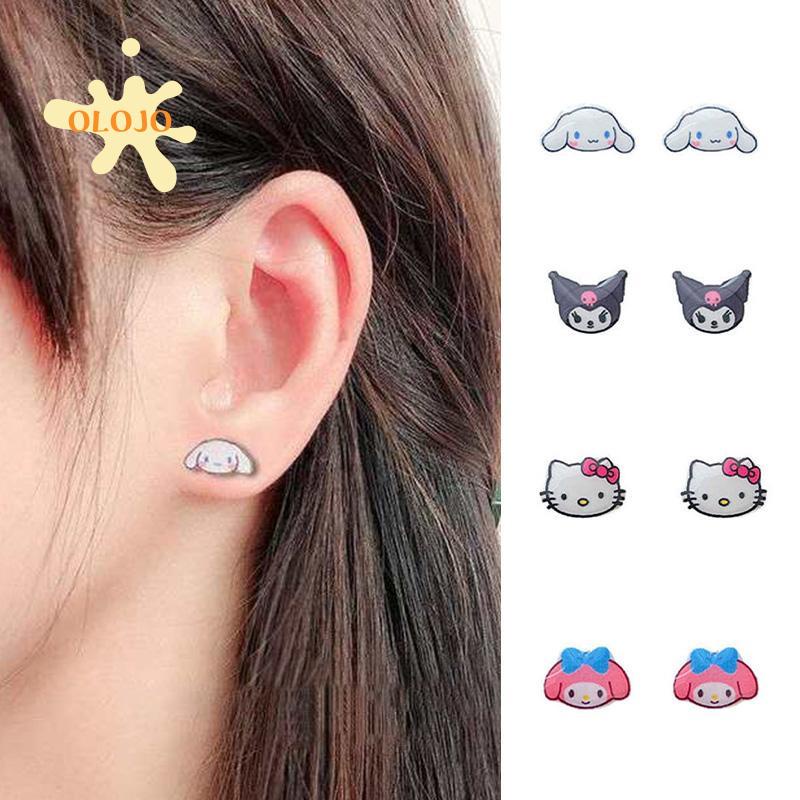 Anting Hypoallergenic Desain Kartun Cinnamoroll Dog Kitty Melody Kuromi Untuk Pelajar