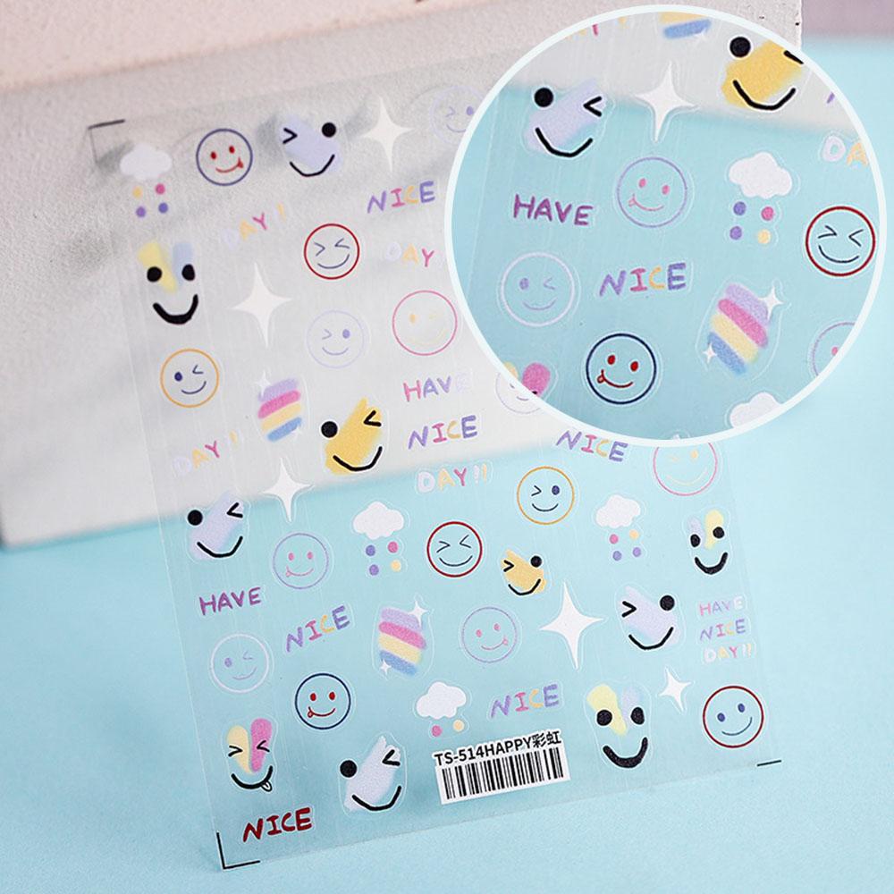 Mxbeauty Smiley Stiker Kuku Perekat Diri Kartun 5D Tipis Tangguh Warna-Warni Pelangi Manicure Aksesoris DIY Nail Art