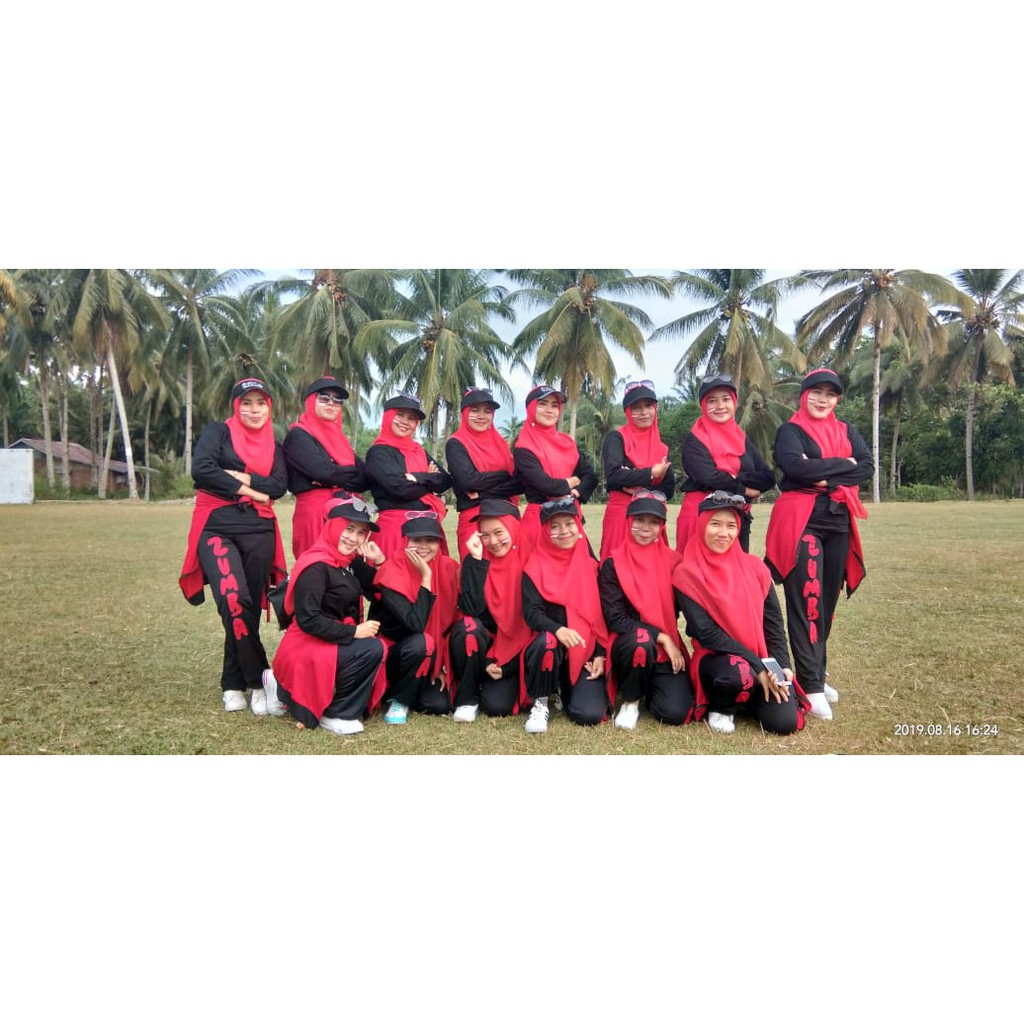 Baju Senam Aerobic Zumba Gym Fitness Olahraga Outdoor Panjang Muslim Z Merah Hitam