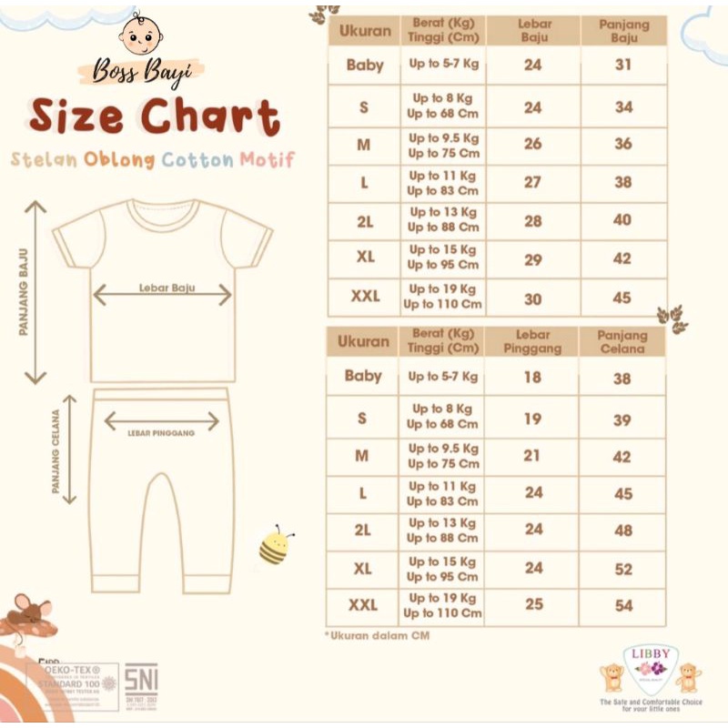 LIBBY - Setelan Oblong TIPIS PEPAN (CPR) Baju Lengan Pendek Celana Panjang Cotton Boy / Girl Series