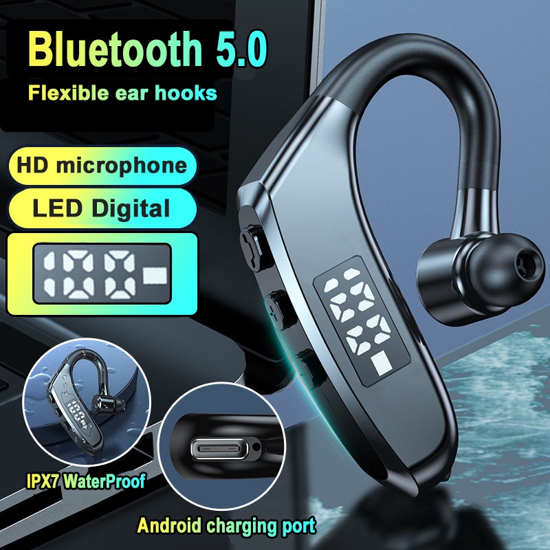 ⚡YZ (COD) V9 LED Bluetooth Earphone 5.0 Wireless Headset 8D Bass Handsfree Single Business With Microphon Henset Sports Headphone Garansi