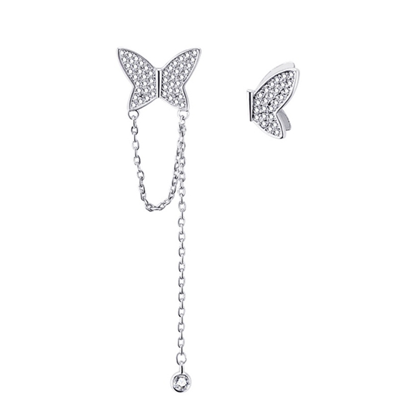 Anting Tusuk Asimetris Bentuk Kupu-Kupu Bahan Sterling Silver 925 Untuk Wanita Butterfly