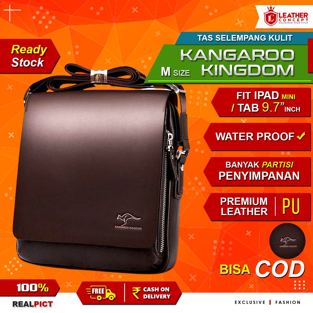 Tas selempang kulit pria - KANGAROO KINGDOM (Ukuran M) (BLACK &amp; BROWN)