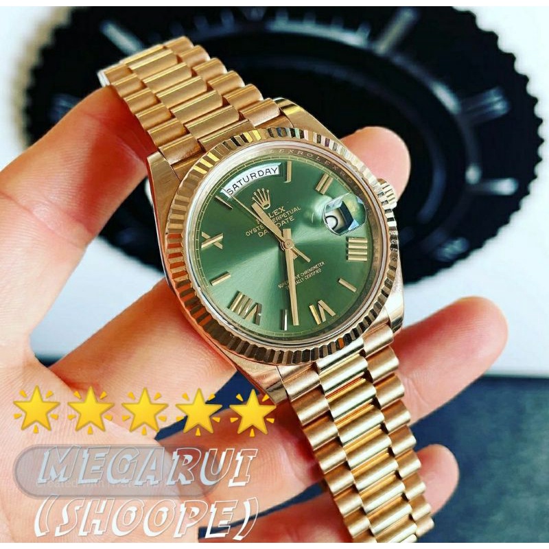 JAM TANGAN ROLEX DAYDATE ROMAWI GOLD HIJAU 40mm AUTOMETIC SUPER PREMIUM AAA