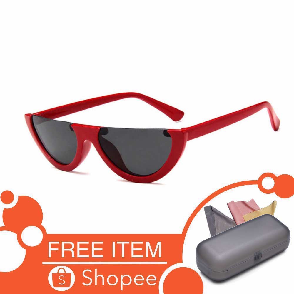 Anti UV Eye Cat Sunglasses [ Merah Hitam ] Kacamata Pria &amp; Wanita - SH Free Kotak Kacamata