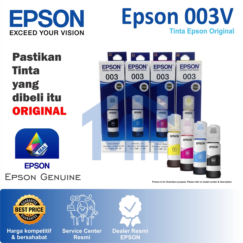 (BISA COD) (ORI) Tinta Epson 003 T003 T-003 ORIGINAL HITAM BIRU MERAH KUNING L1110 L1210 L3110 L3210 L3150 L3250 L5190 L5290