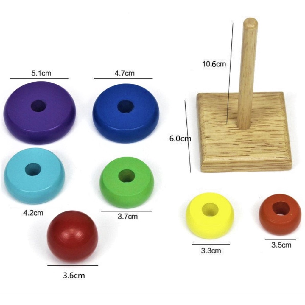 Mainan Susun Tingkat DONAT BOLA KAYU - Rainbow Tower Wooden Toy Mainan Edukasi Anak Pintar chn