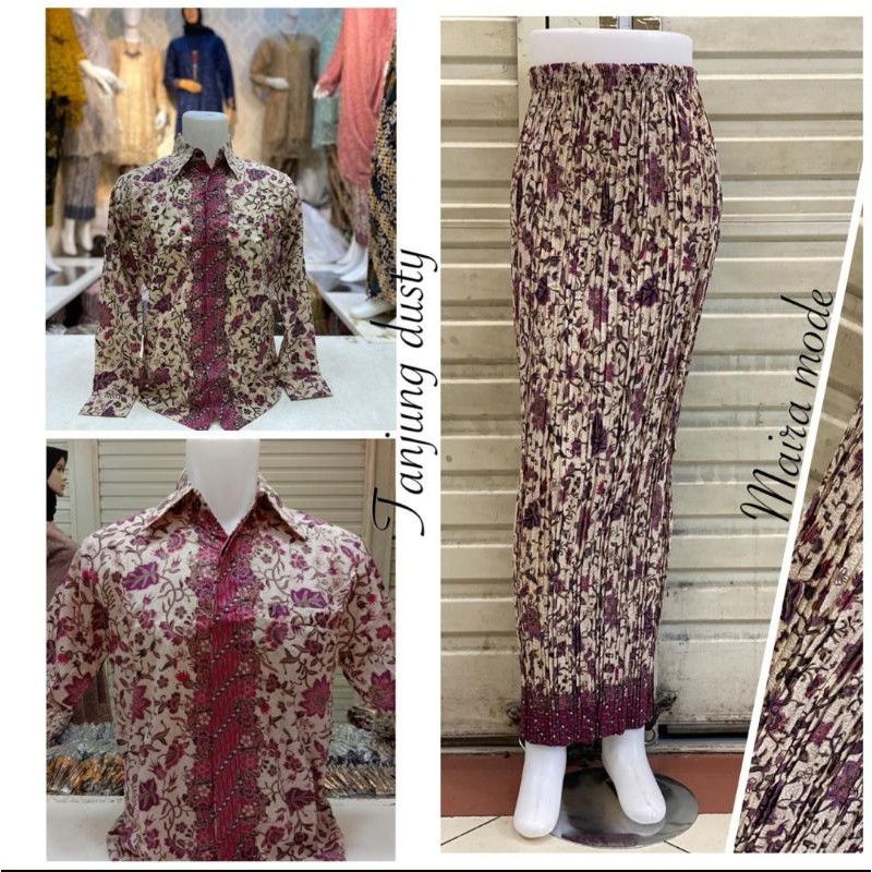 Couple Kemeja Batik Rok Plisket / Bawahan Kebaya / Kemeja Batik Panjang / Hem Batik Pria Pendek