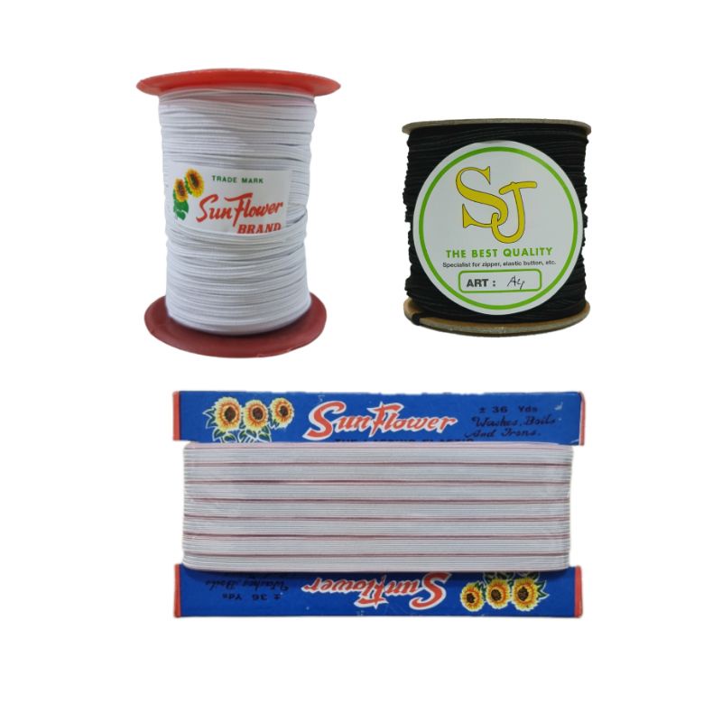 SJ Karet Elastis Baby 4mm Grade A @54 meter Tali Karet Masker/Karet Elastik Kolor Sunflower