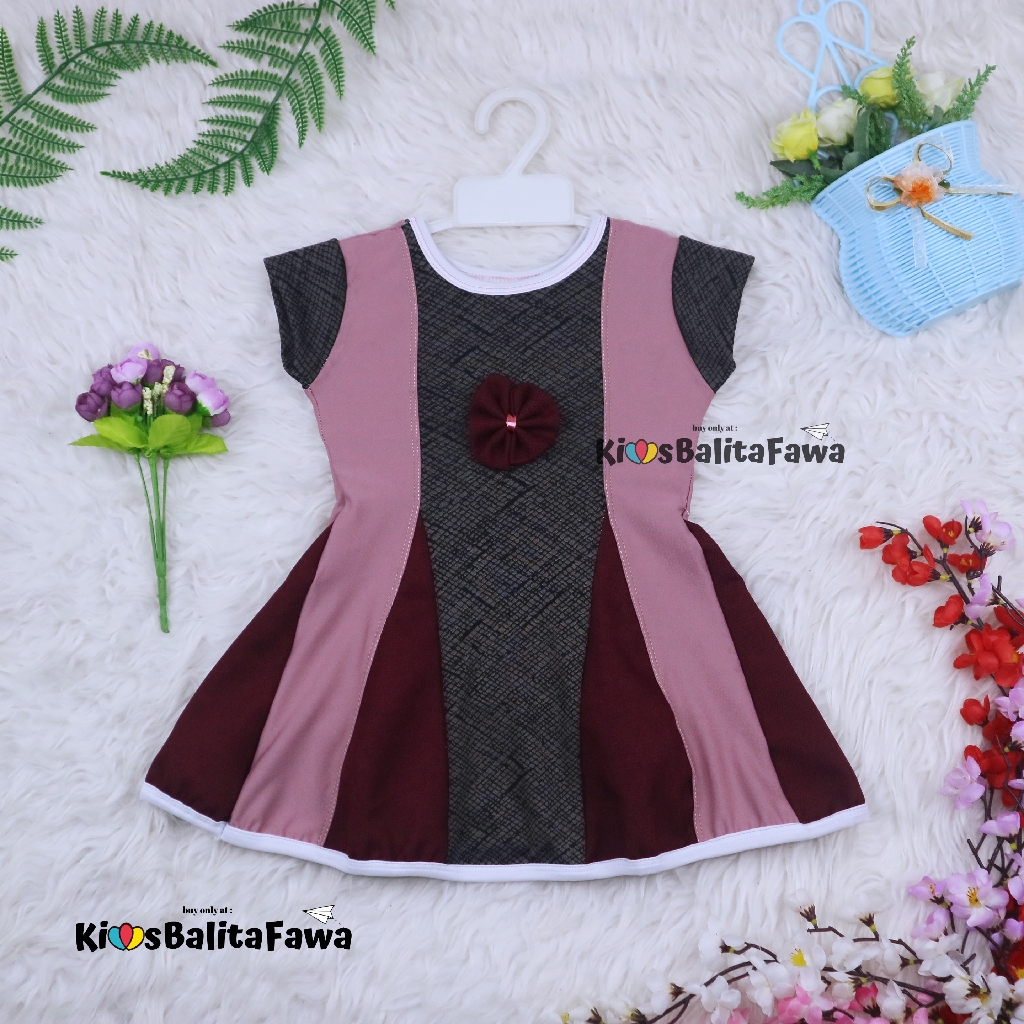 Dress Clara 1-3 Tahun / Baju Anak Perempuan Pesta Batik Gaun Anak Atasan Harian Lengan Bahan Adem-7