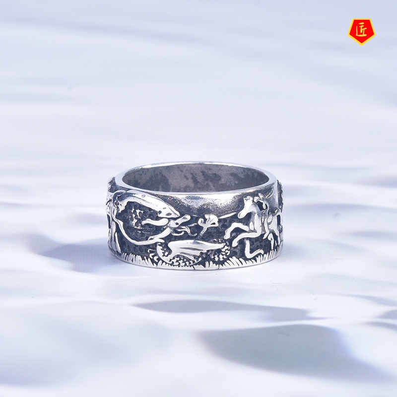 [Ready Stock]Creative Silver Black Carving Ring