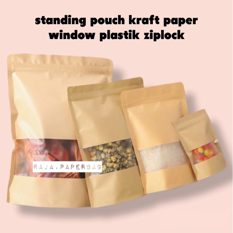 

STANDING POUCH KRAFT PAPER COKLAT WINDOW / PLASTIK KLIP KRAFT PAPER standing zipper bag Snack packaging / Craft Standing pouch | ziplock bag craft kemasan kopi makanan granola keripik masker / Standing pouch window plastik ziplock kraft paper ekonomis