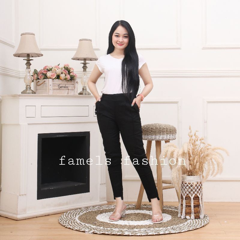 Celana Panjang Wanita Kantor Bahan Katun Twill Combed Premium / Baggy Pants Katun Wanita Premium Jumbo