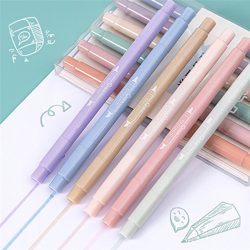 TK 6Colors/Set Double Tip Highlighter Candy Color Marker Pen Multi-colors Midliner Pastel Highlighter Set Stationery