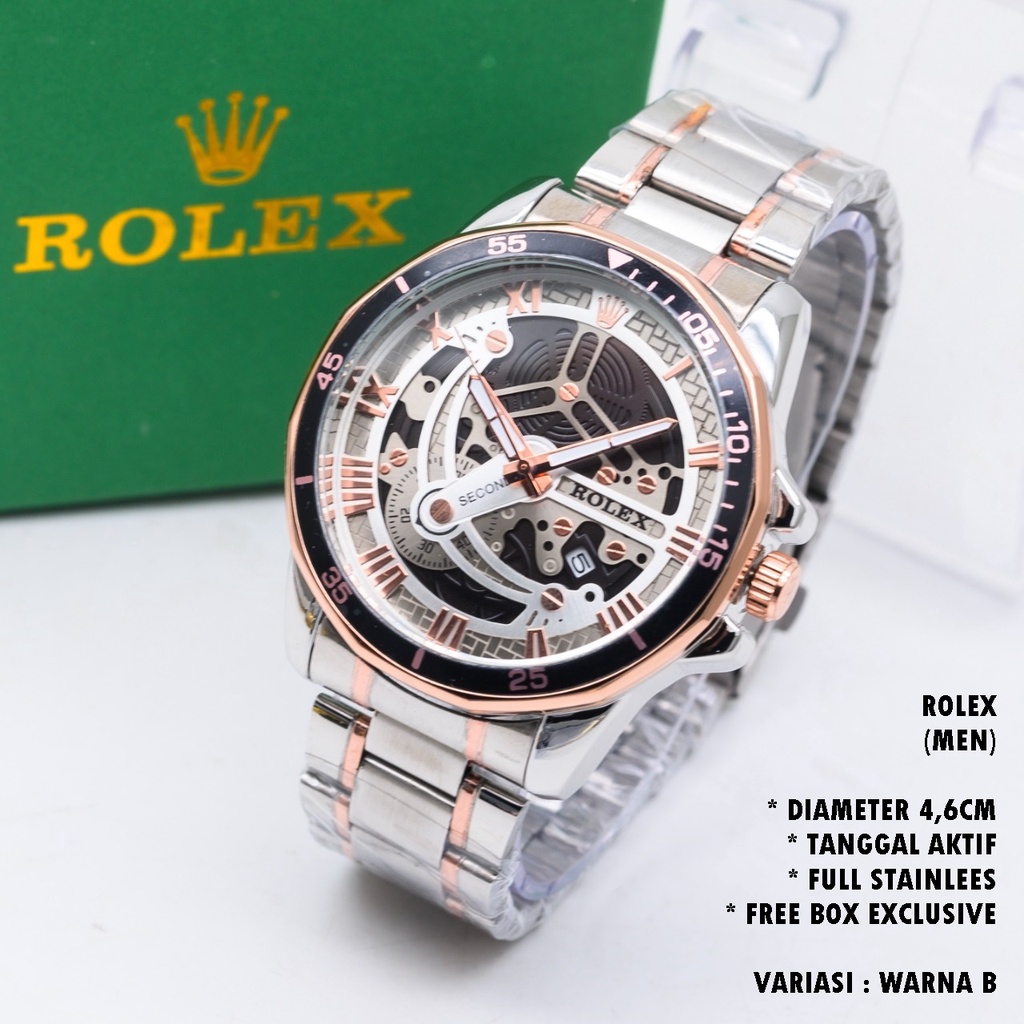 (FREE BOX) JAM TANGAN PRIA FASHION RANTAI BODY BULAT TANGGAL AKTIF