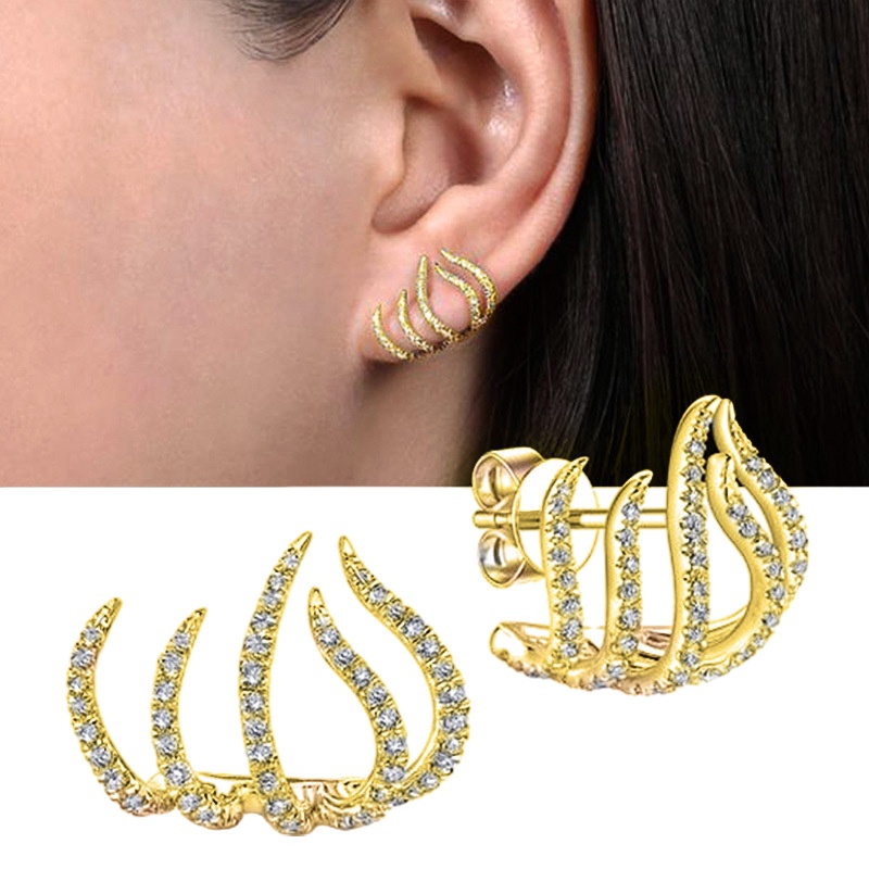 Anting Stud Tindik Desain Cakar Warna Silver Putih Untuk Wanita