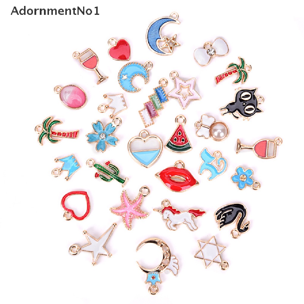 (AdornmentNo1) 30pcs / Set Liontin Enamel Bentuk Hewan / Bulan / Bintang / Buah Untuk DIY Craft / Perhiasan