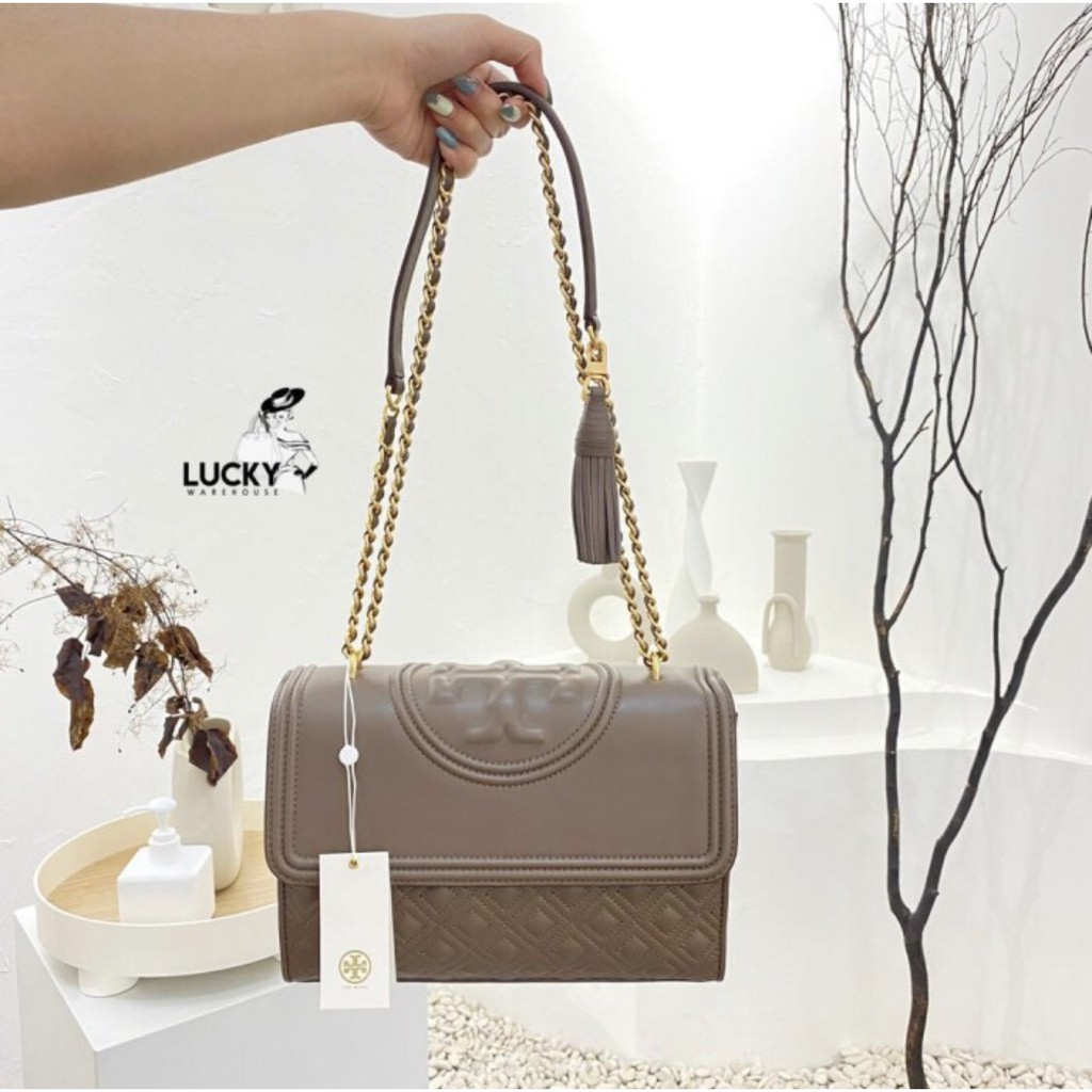 Tory Burch Fleming Convertible Shoulder Bag Silver Maple - ORI 100%