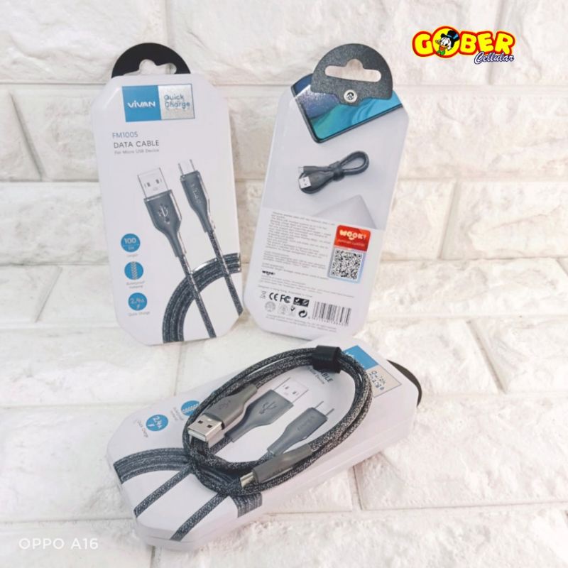 Kabel Data Micro USB VIVAN FM100S 2,4A Quick Charger
