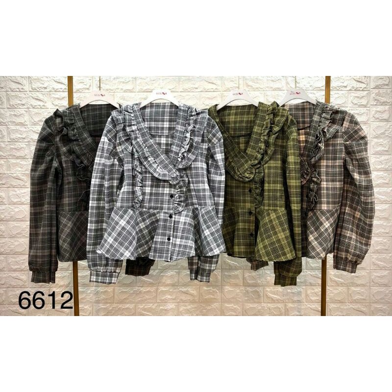 Blazer import motif kotak / Atasan baju wanita murah / kemeja kerja