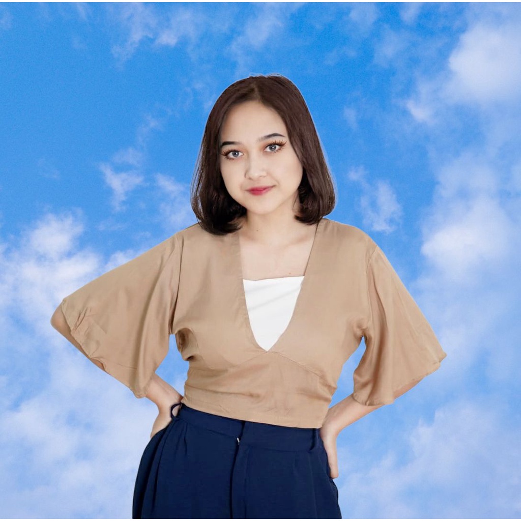 BEFAST - ZFS OOTD Blouse VESTA / PEVITA RAYON DIAMOND CROP BLOUSE / Pakaian Casual Wanita / Atasan Wanita Crop / OOTD Remaja Wanita Kekinian / Blouse Lengan Kupu-Kupu Pendek / Fashion Wanita Modis / Trendy / Keluaran Terbaru / Terlaris / Blouse Polos Crop